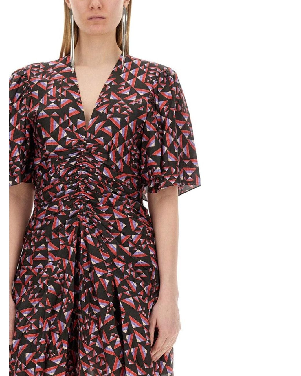 Isabel Marant Red Geometric V Neck Mini Dress