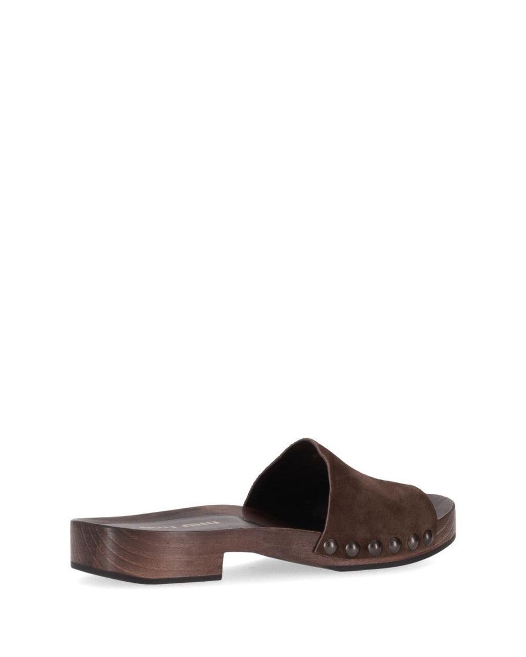 Miu Miu Brown Zoccoli Scamosciato Delave'