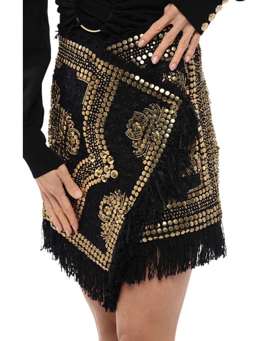 Balmain Black Studded Above Knee Skirt