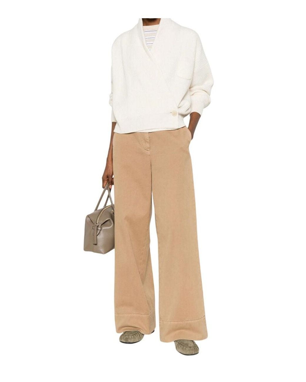 Brunello Cucinelli White Shawl Neck Sweater