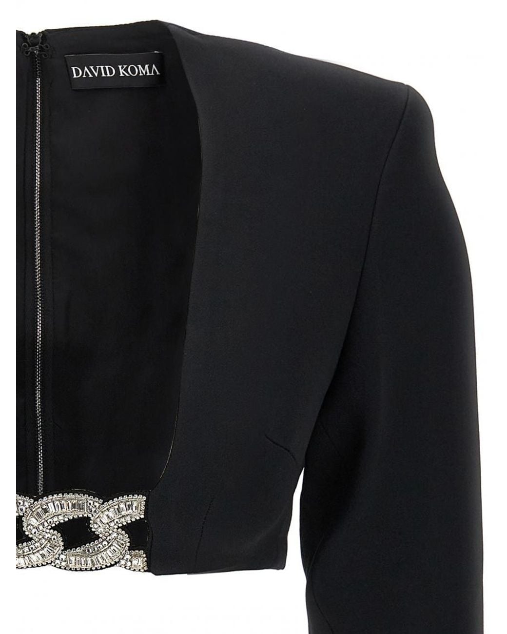 David Koma Black Top 3D Crystsal Chain And Square Neck