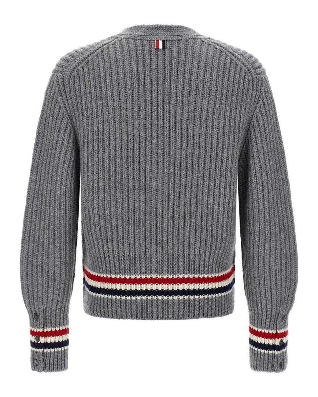 Thom Browne Gray Rwb Tape Cardigan for men