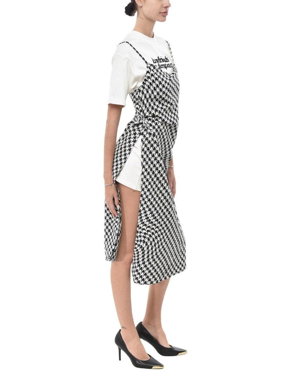 Off-White c/o Virgil Abloh Blue Blackwhite Crew Neck Midi Dress