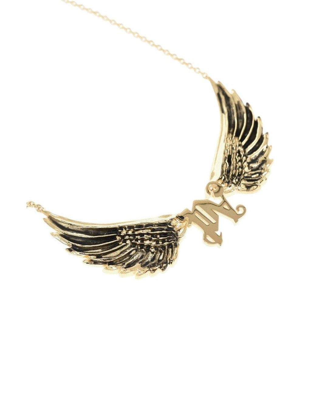Palm Angels White Golden Wings Pendant Necklace