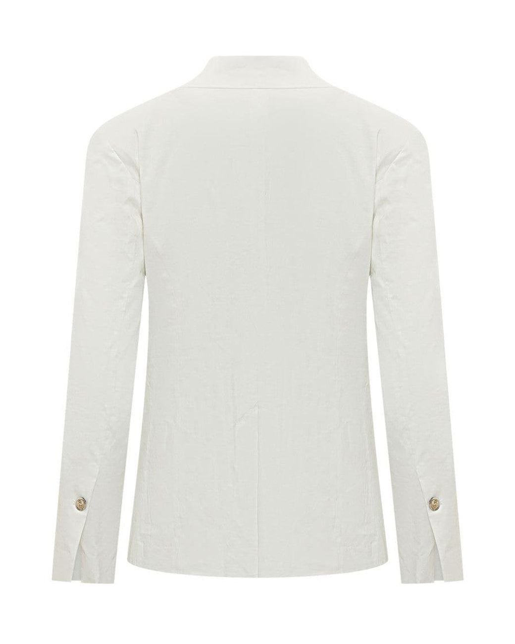 Pinko White Solid Notched Lapel Blazer