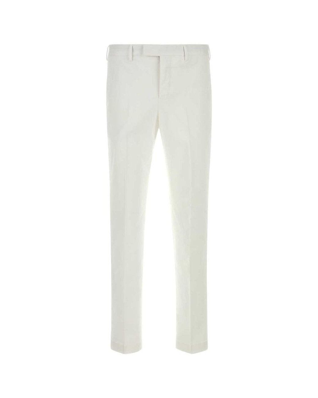 PT Torino White Flat Front Pants for men