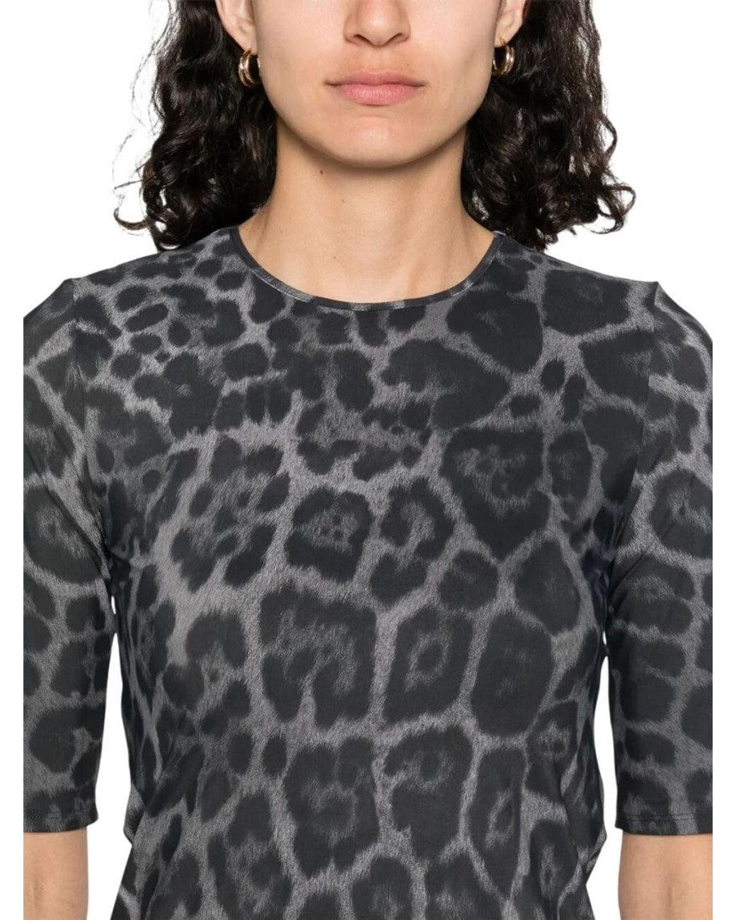 Stella McCartney Gray Animal Print Round Neck Top