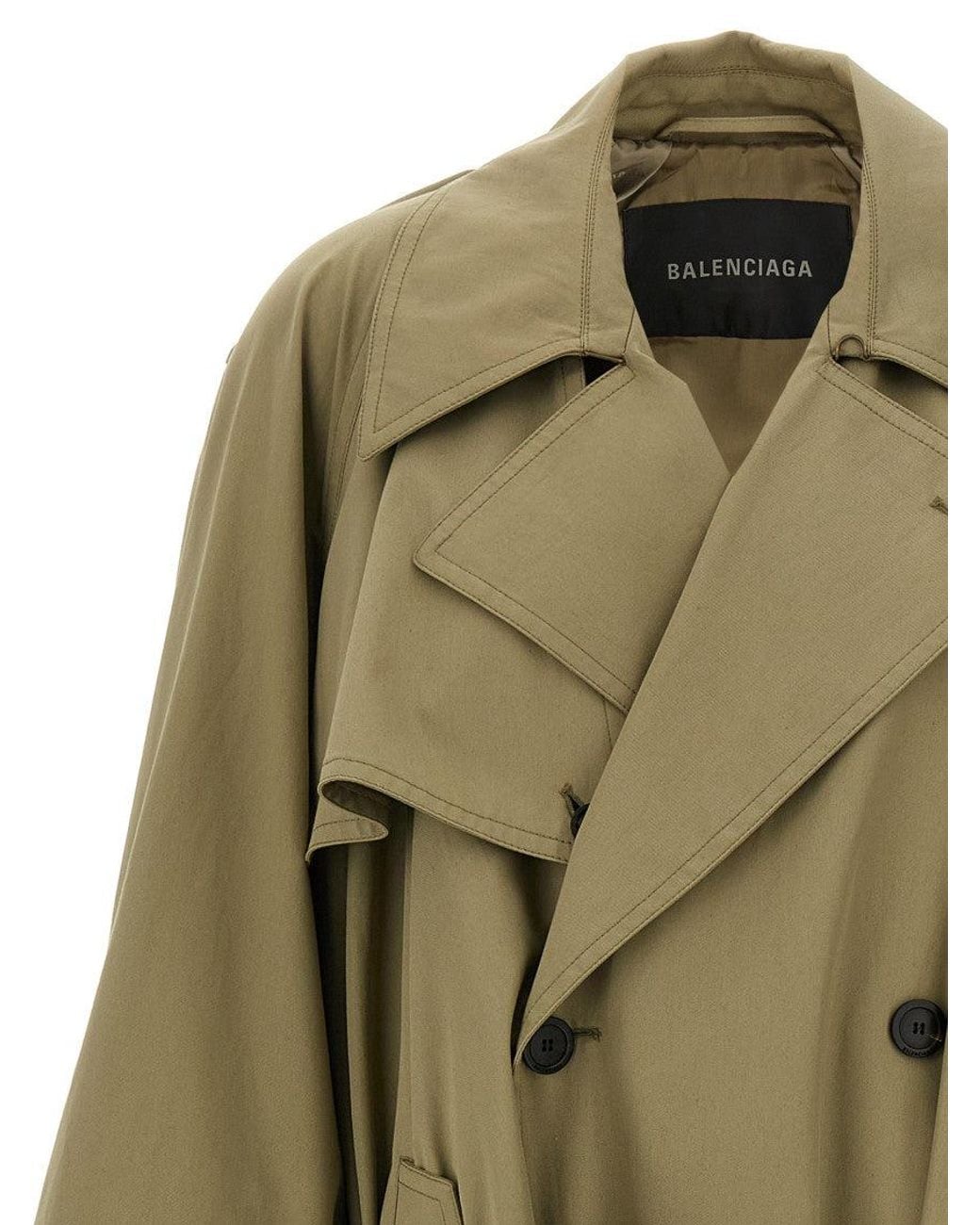 Balenciaga Green Draped Neck Double-Breasted Trench Coat