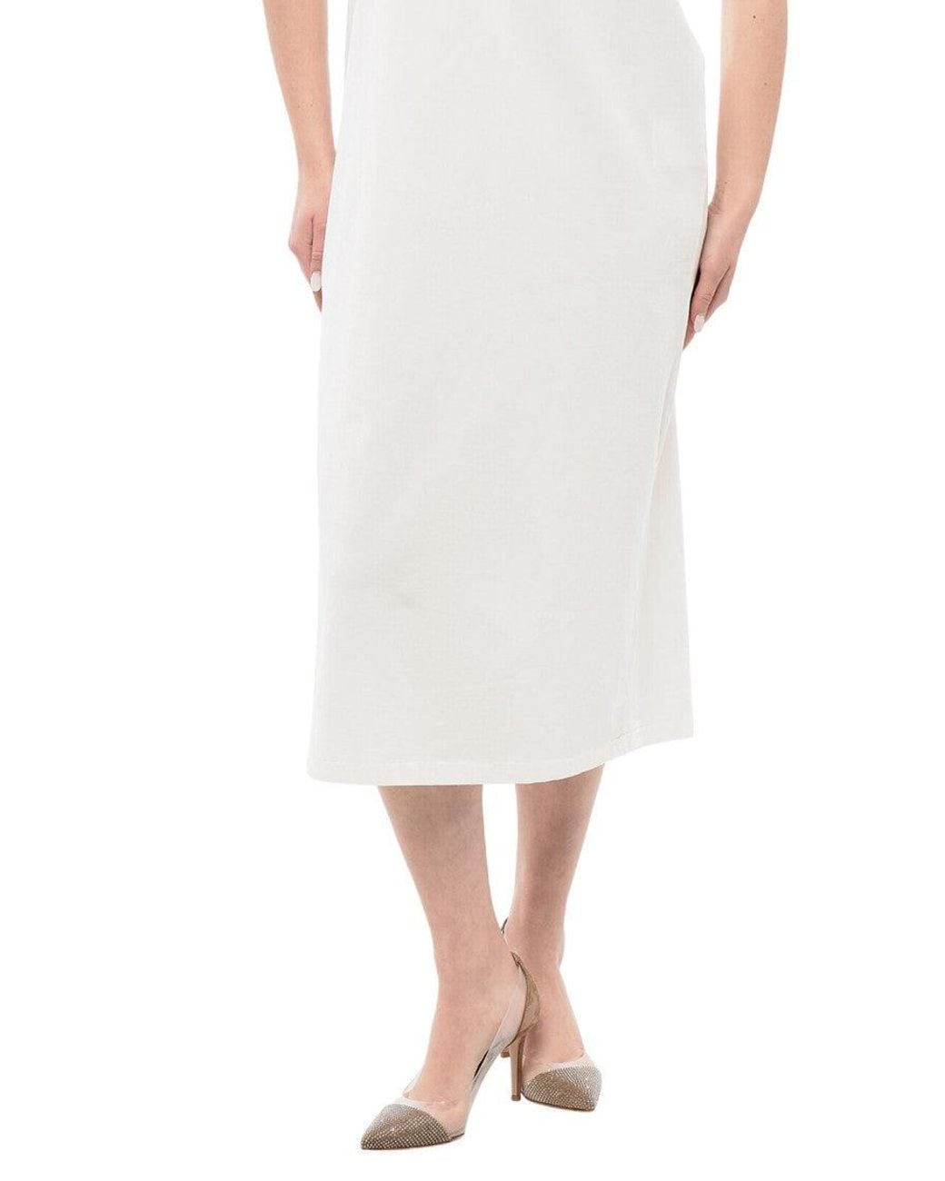 Woolrich White Solid Crew Neck Midi Dress
