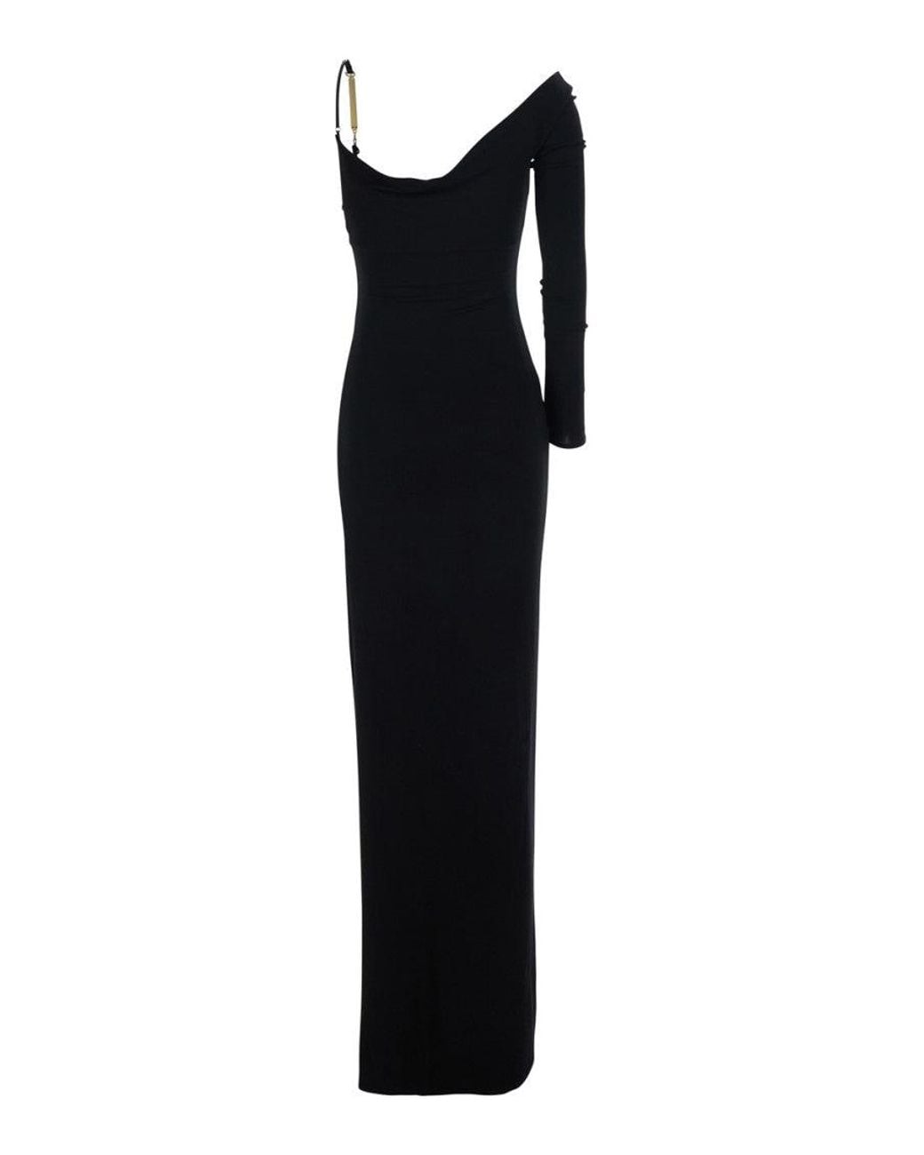 Elisabetta Franchi Black One Shoulder Maxi Dress