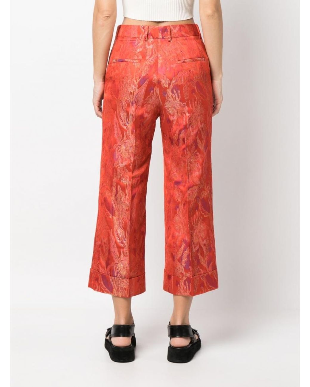 Alberto Biani Red Floral Print Trousers