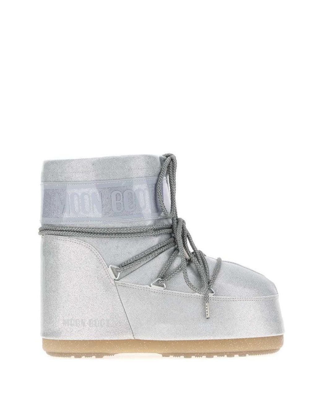 Moon Boot Gray Logo Glitter Boots