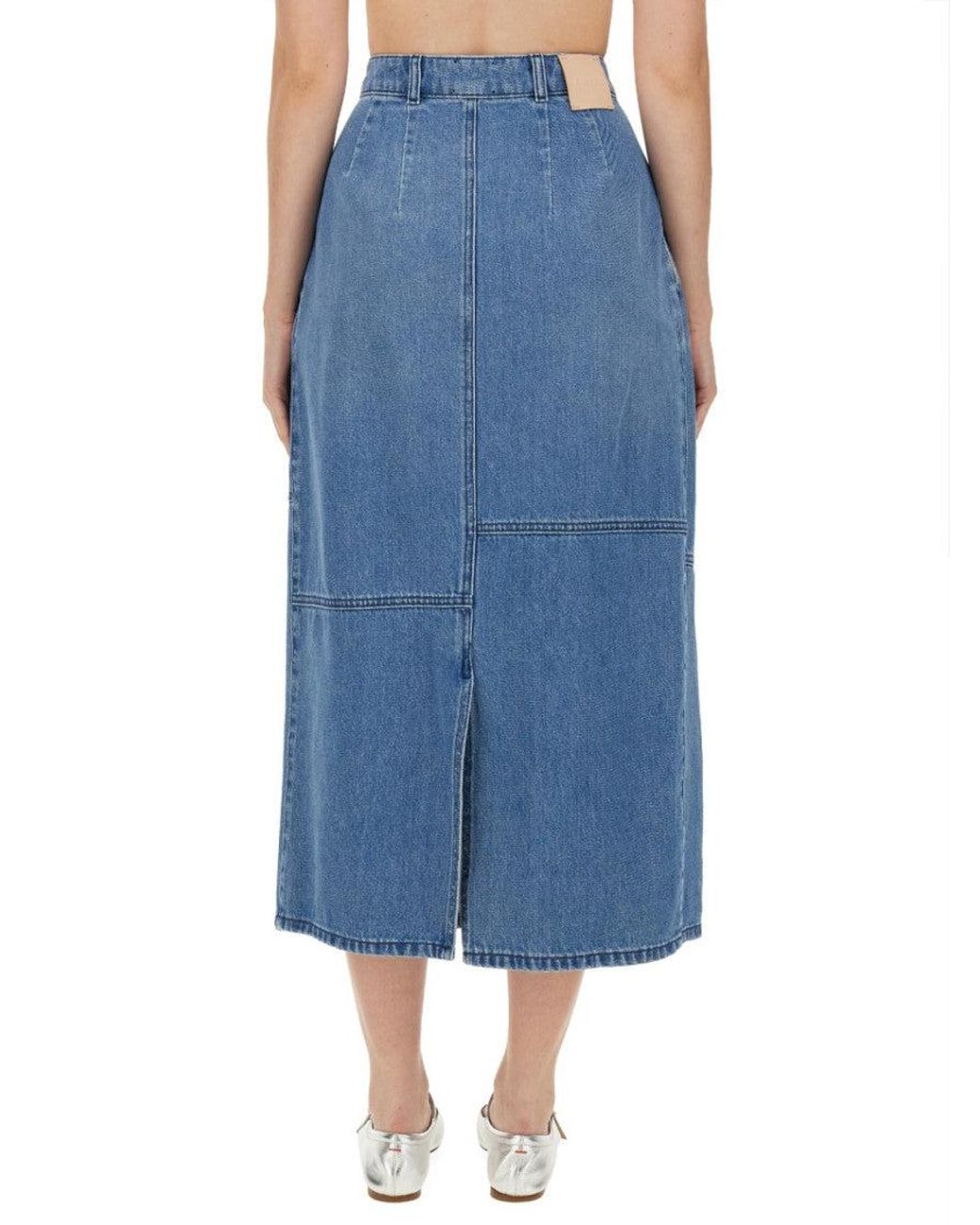 Alysi Blue Denim Solid Midi Skirt