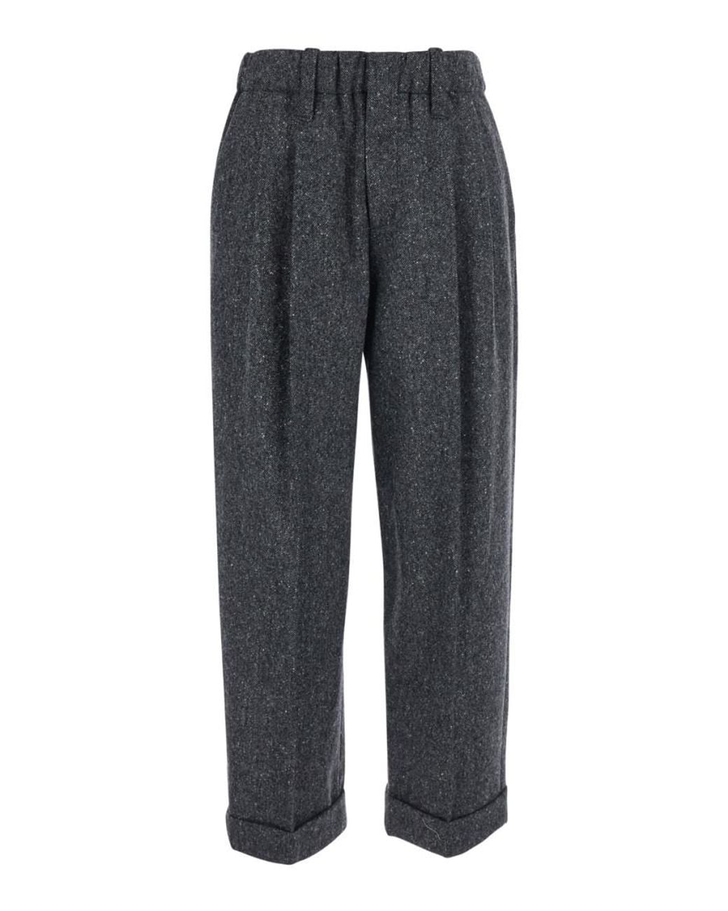 Brunello Cucinelli Gray Regular Pleated Pants