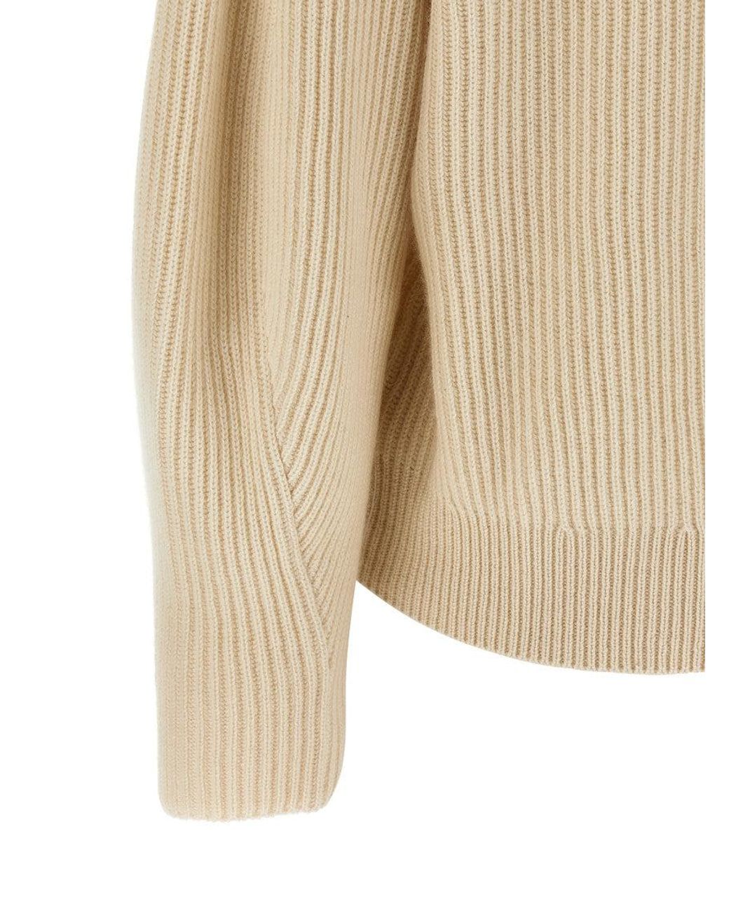 Brunello Cucinelli Natural Knitted Shawl Neck Sweater