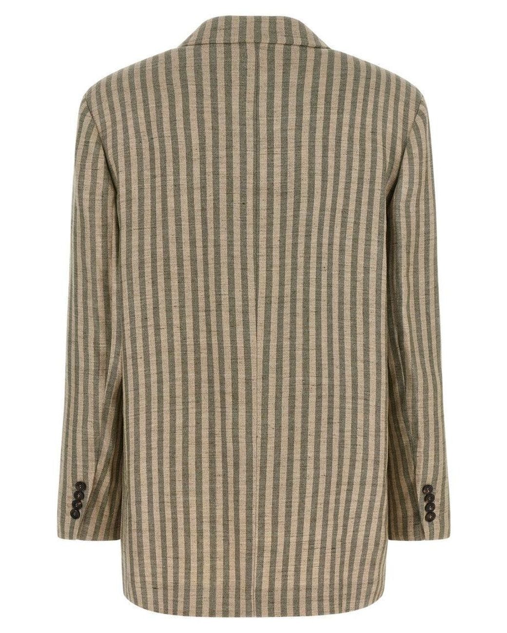 Brunello Cucinelli Green Stripes Notched Lapel Blazer
