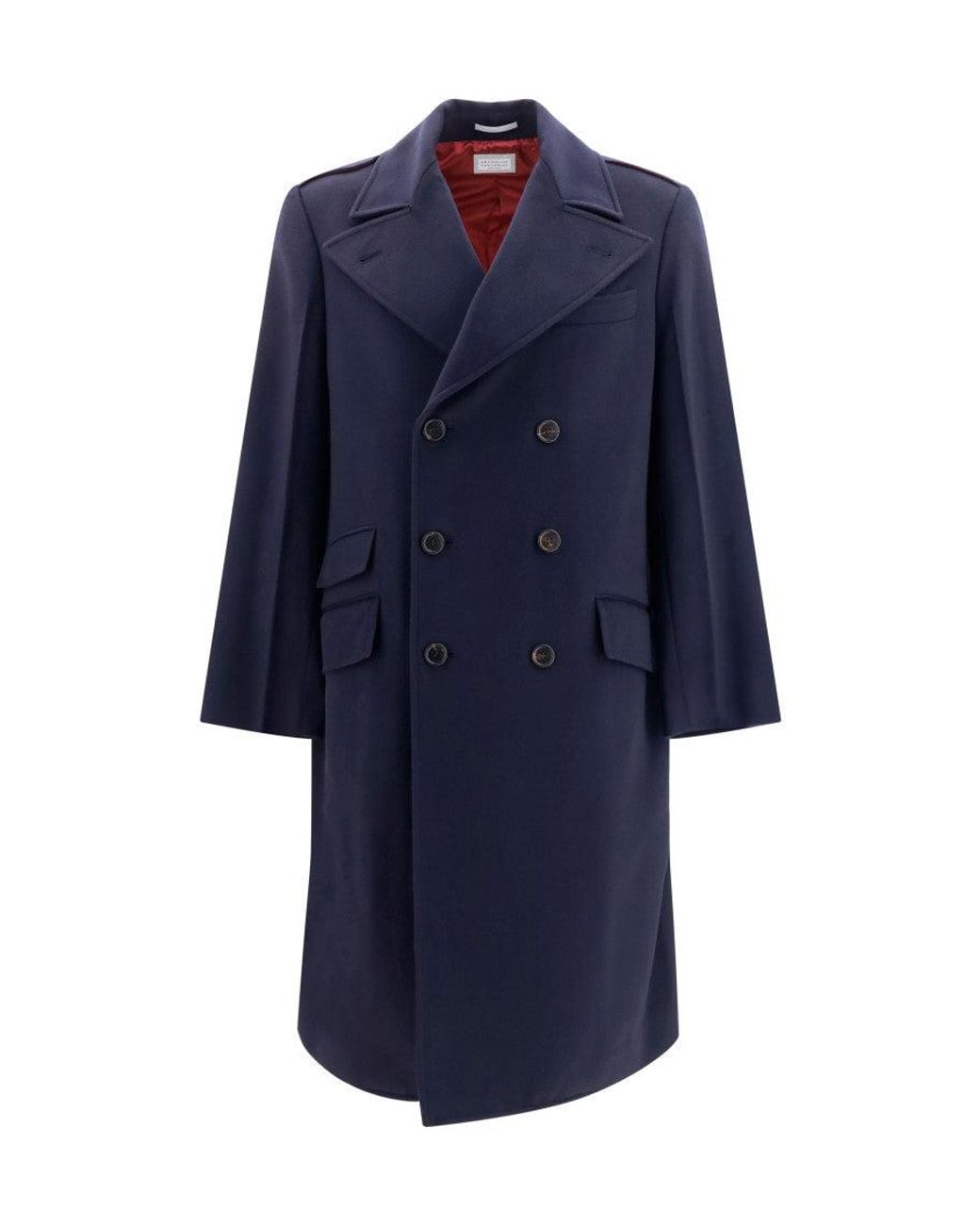 Brunello Cucinelli Blue Peaked Lapel Coat for men