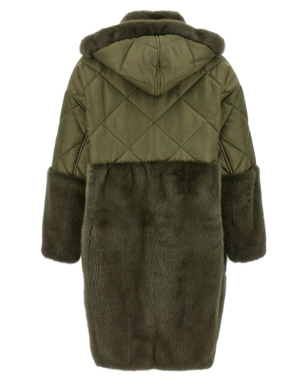 Blancha Green Nylon Diamond-Visone Long Down Jacket