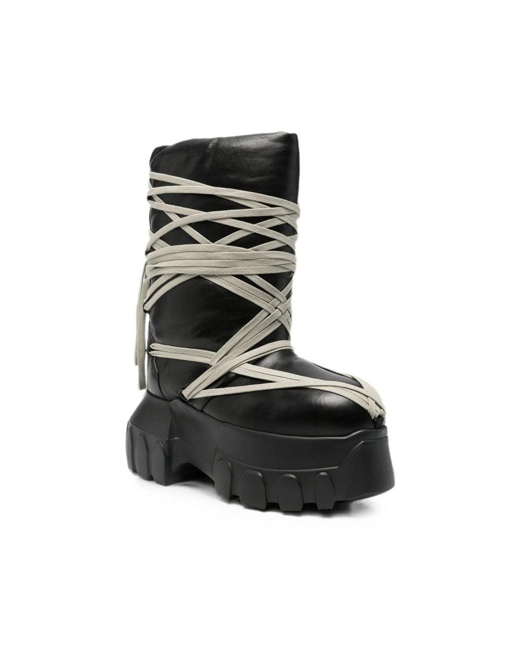 Rick Owens Black Megalace Leather Boots for men