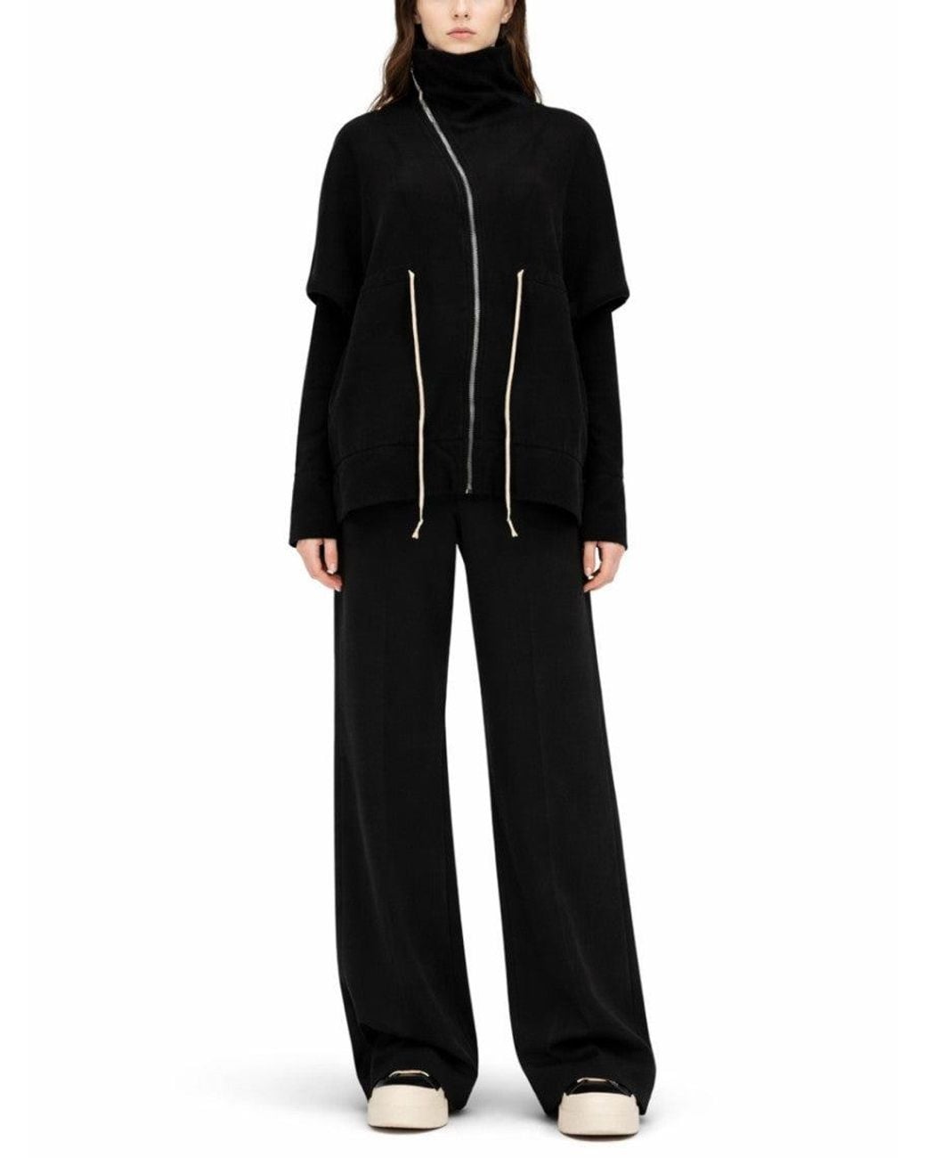 Rick Owens Black Solid Mock Collar Sweatshirt