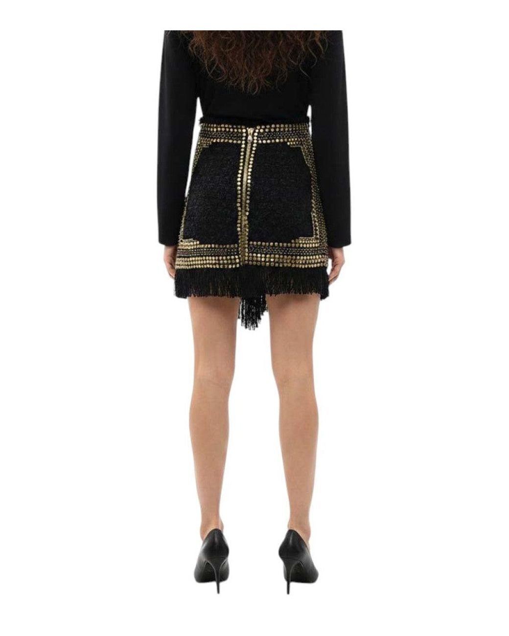 Balmain Black Studded Above Knee Skirt
