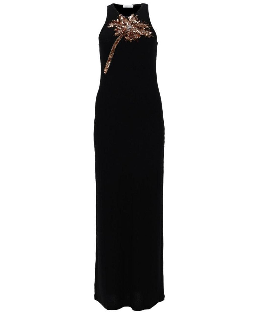 Rabanne Black Embellished Round Neck Maxi Dress