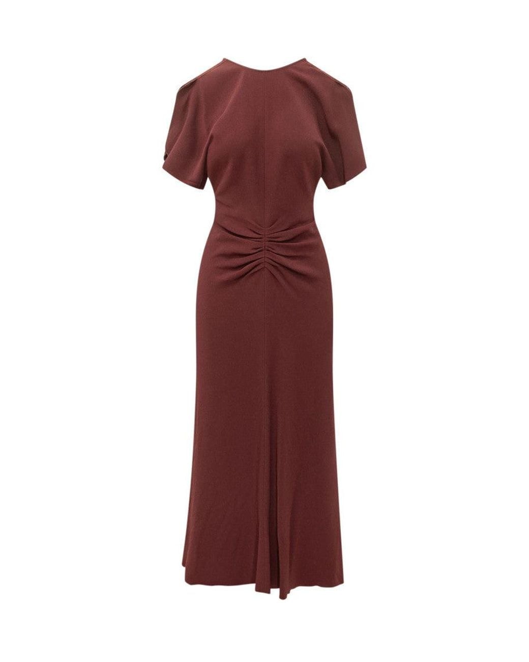 Victoria Beckham Red Crew Neck Midi Dress