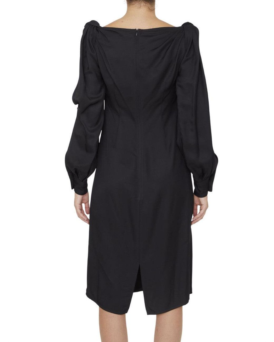 Bottega Veneta Black V Neck Midi Dress