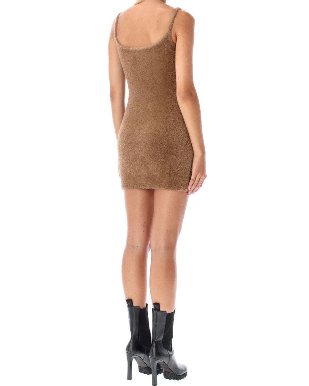 Off-White c/o Virgil Abloh Brown Slogan Detail Fuzzy Mini Dress