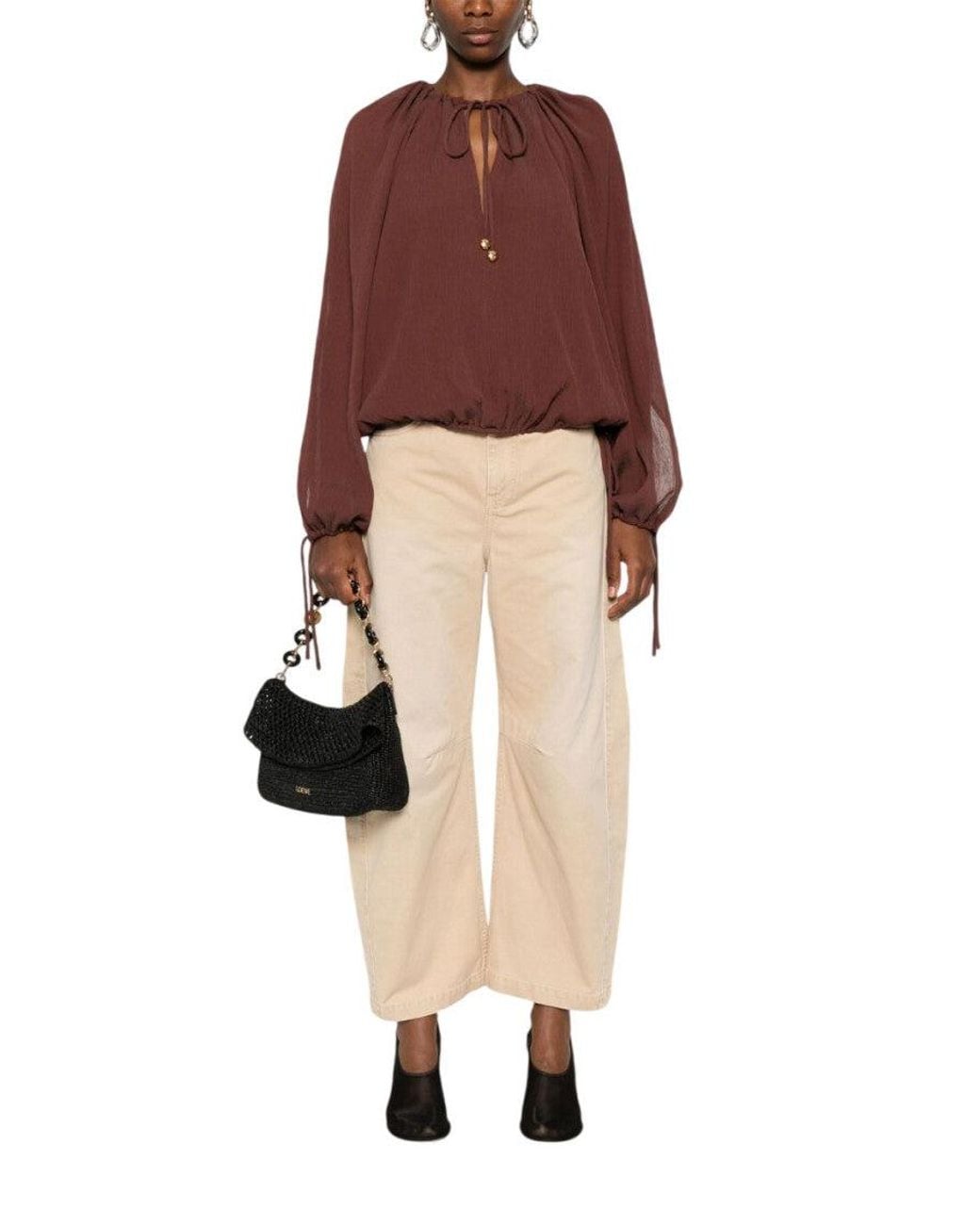Loewe Red Solid Round Neck Top