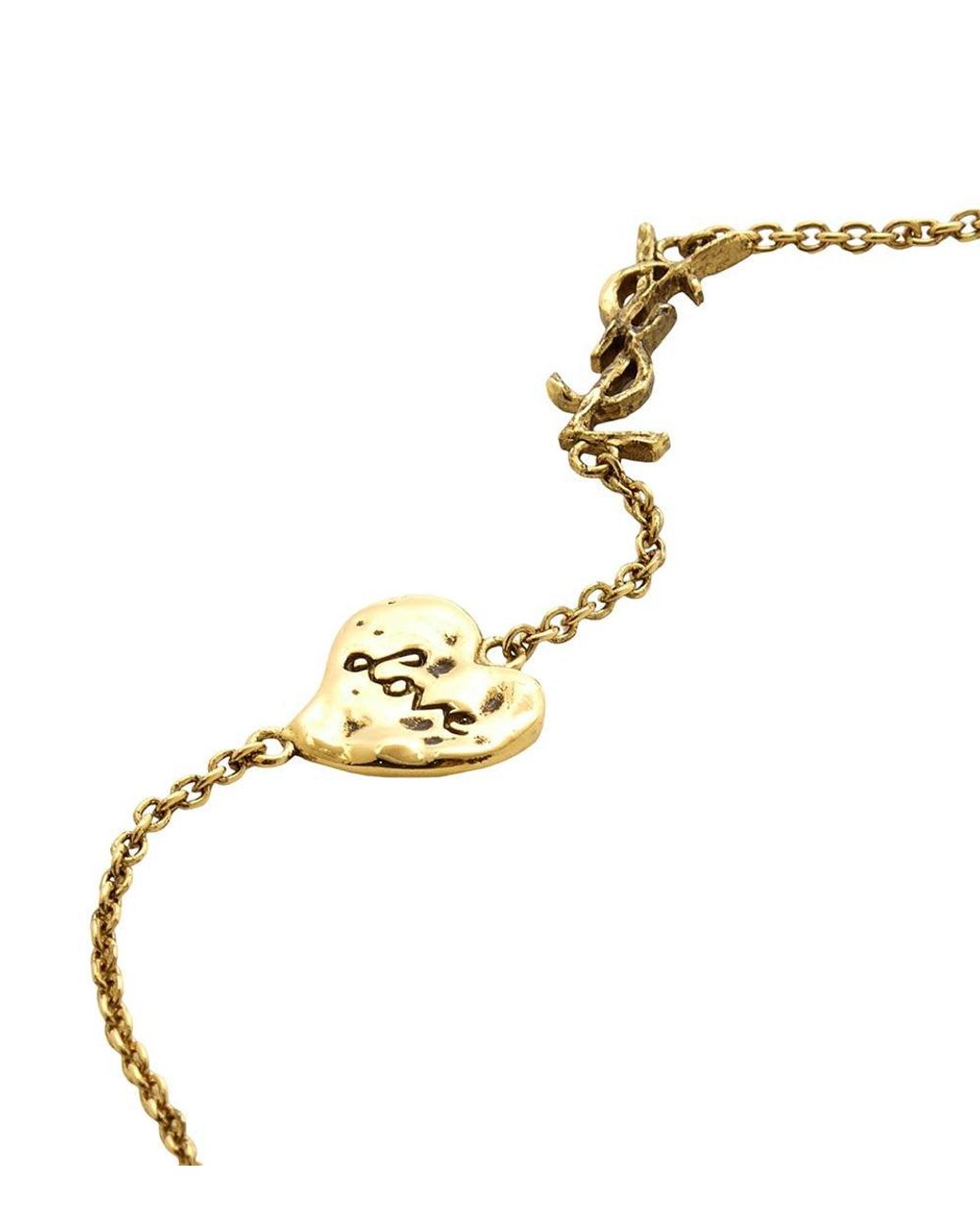 Saint Laurent Metallic Cassandre Heart Chain Bracelet