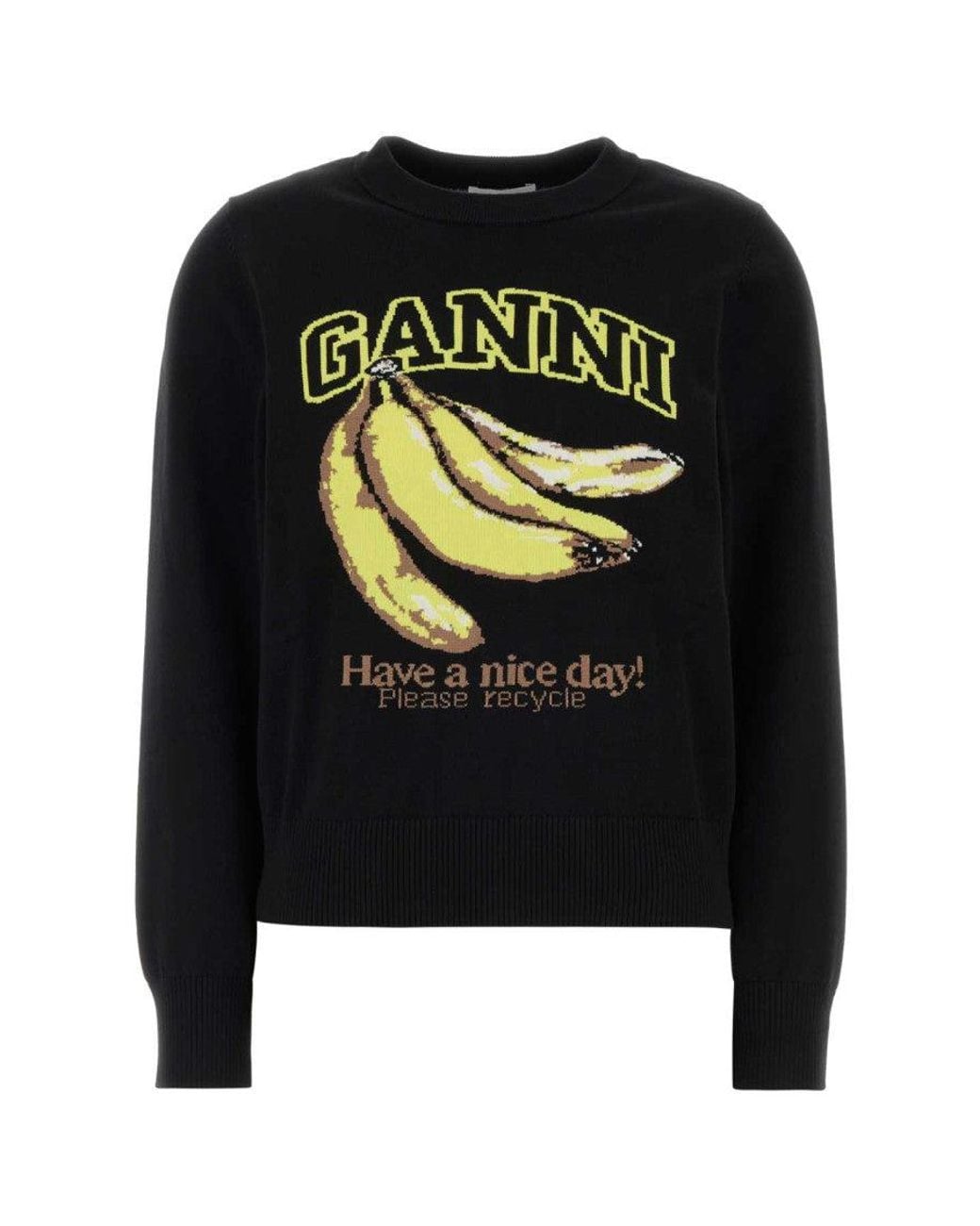 Ganni Black Graphic Crew Neck Sweatshirt