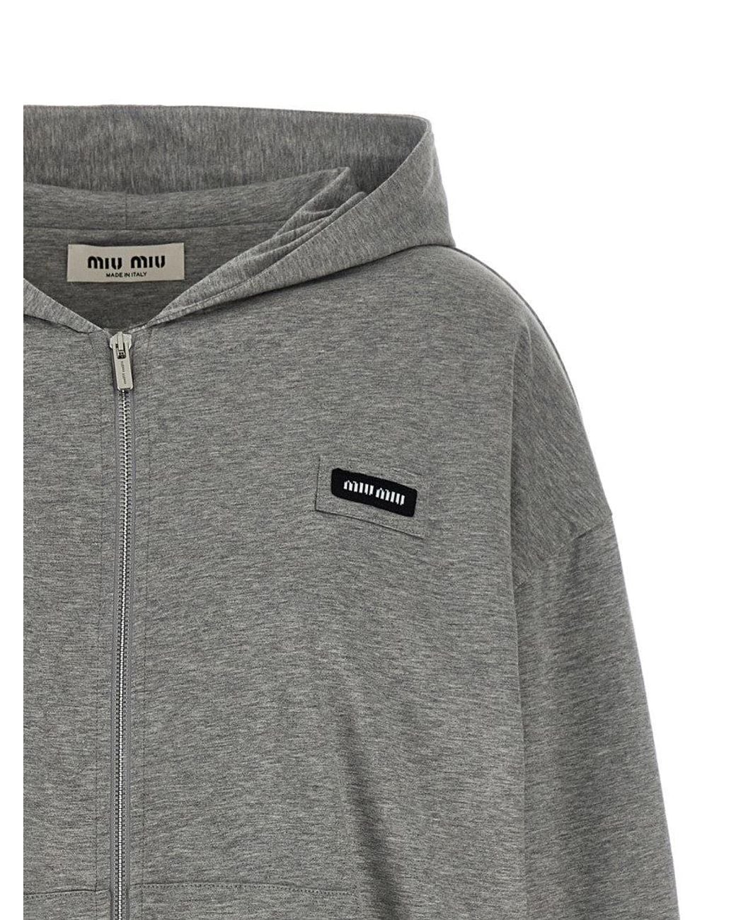 Miu Miu Gray Logo Zip Up Hoodie