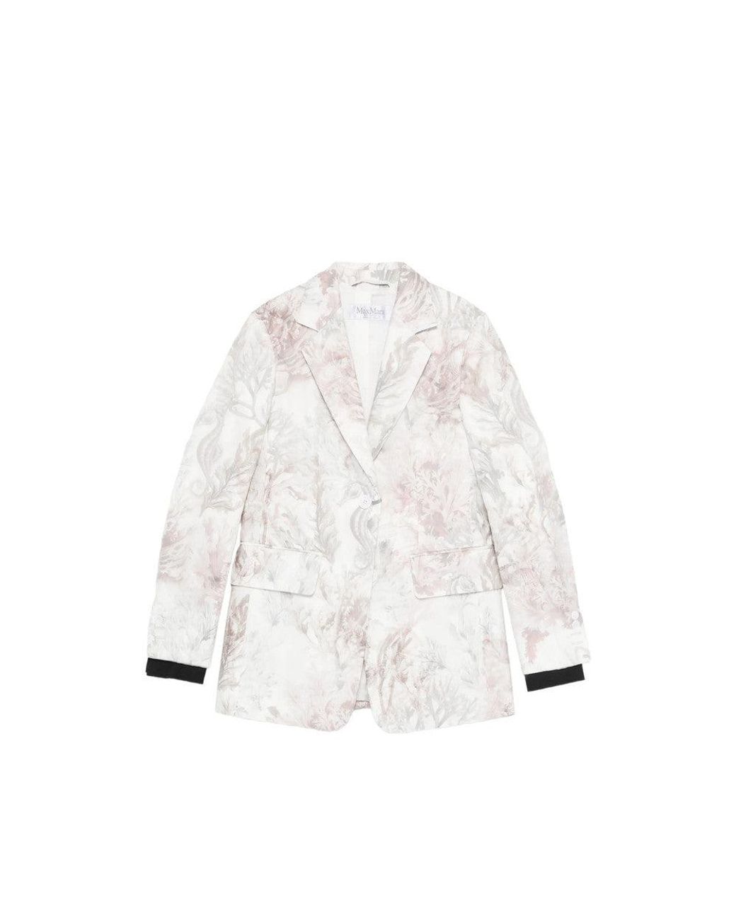 Max Mara White Floral Notched Lapel Blazer
