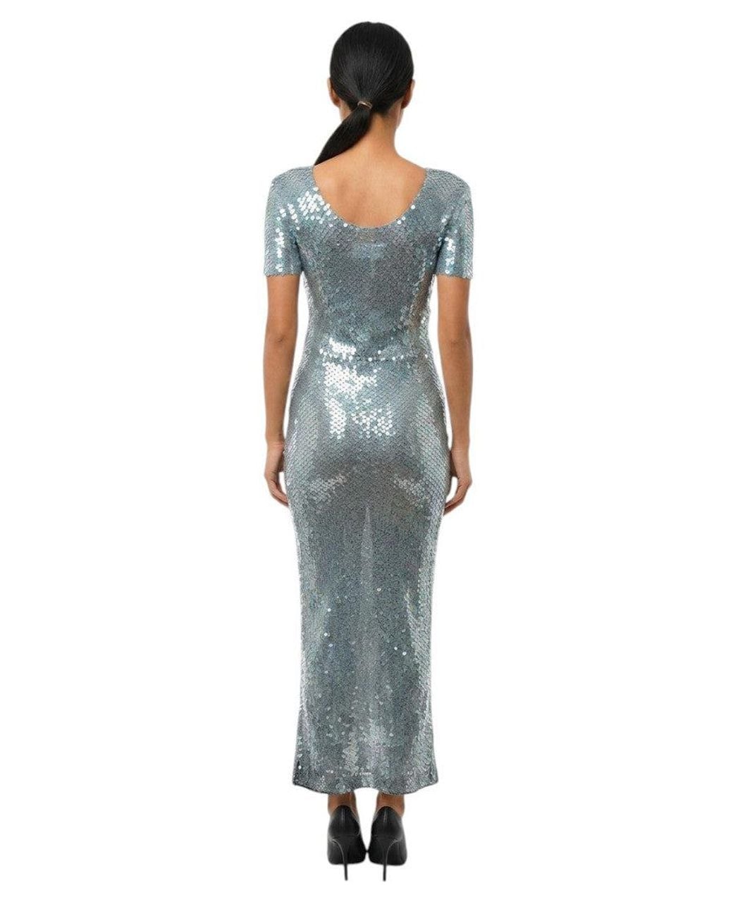 Maison Margiela Blue Embellished Round Neck Maxi Dress