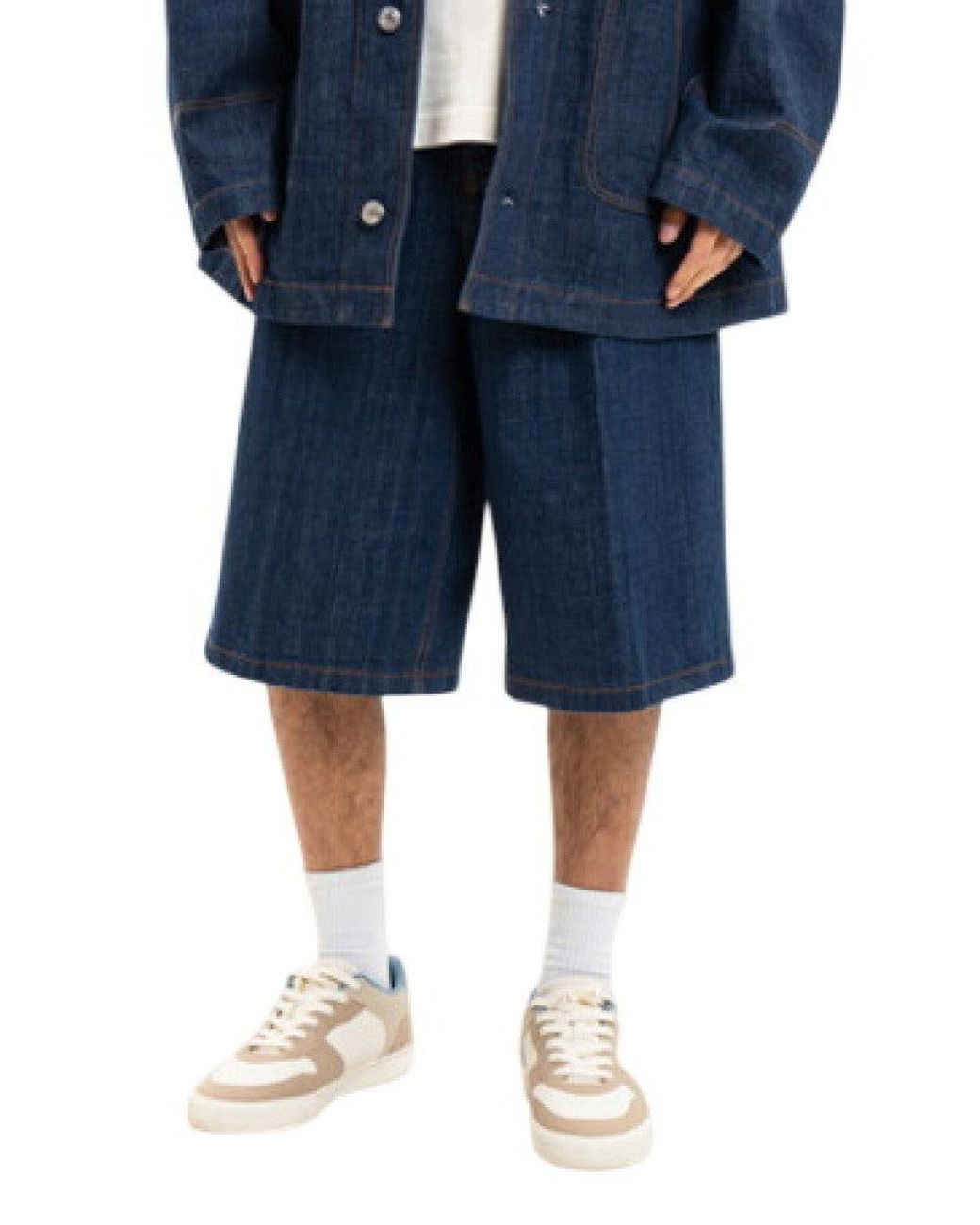AMI Blue Solid Denim Shorts for men