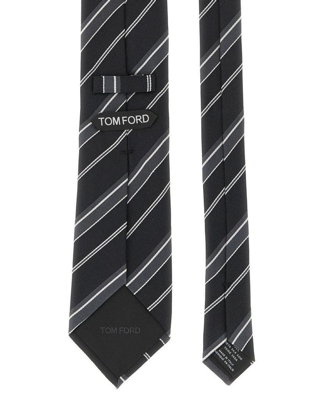 Tom Ford Black Diagonal Striped Tie for men