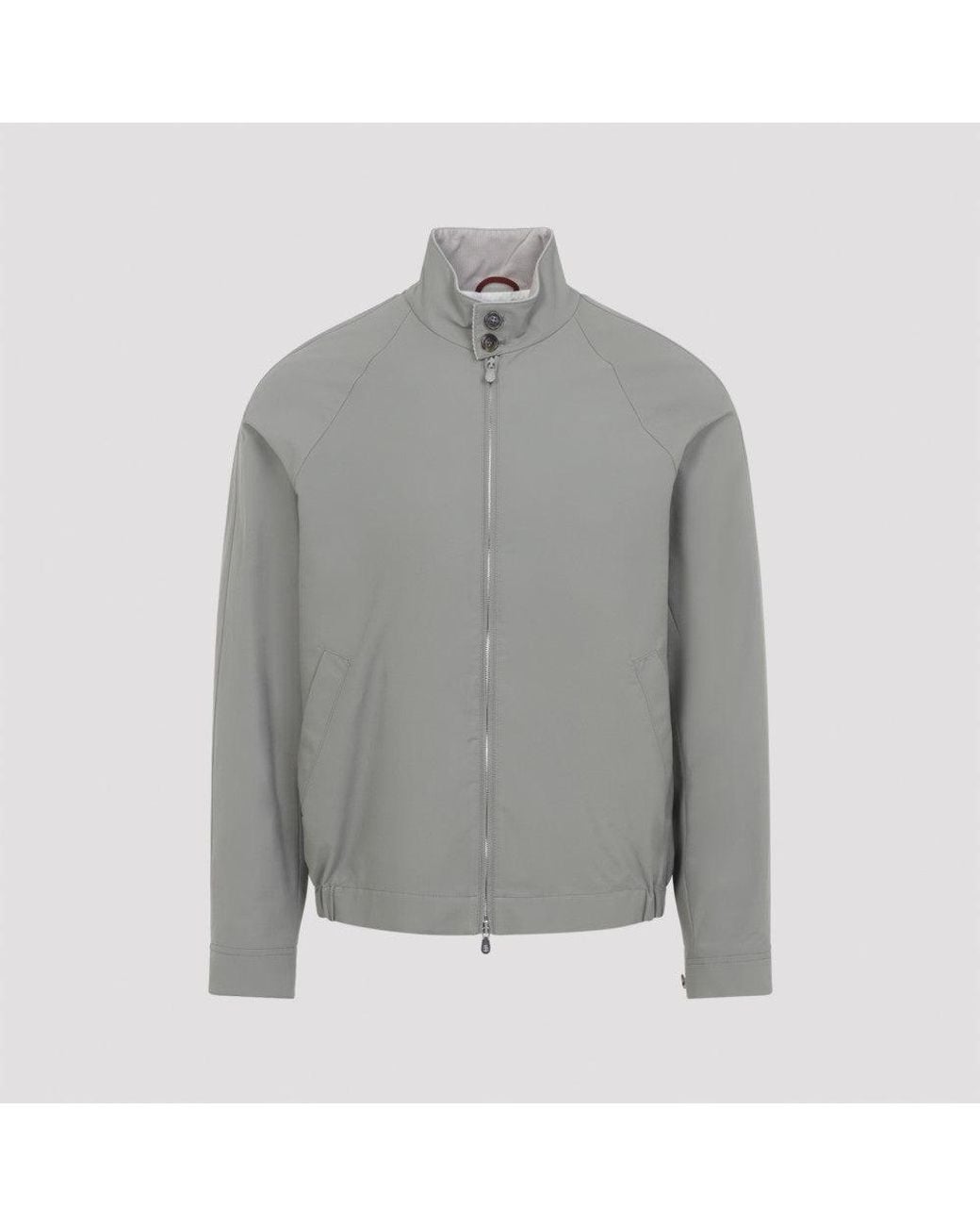 Brunello Cucinelli Gray Khaki Stand Collar Zip Jacket for men