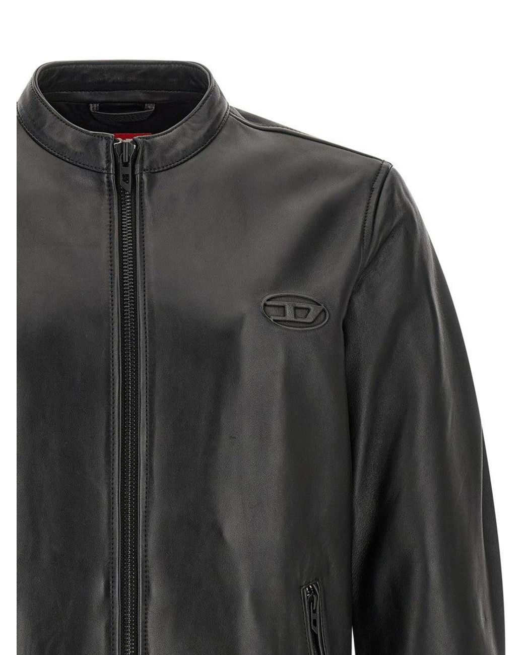DIESEL Black Mandarin Collar Jacket for men
