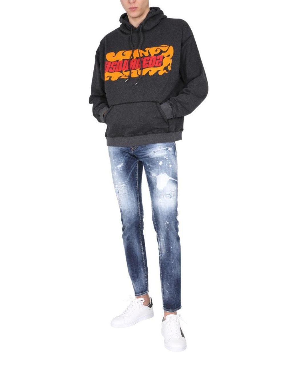 DSquared² Gray Graphic Hood Sweatshirt for men