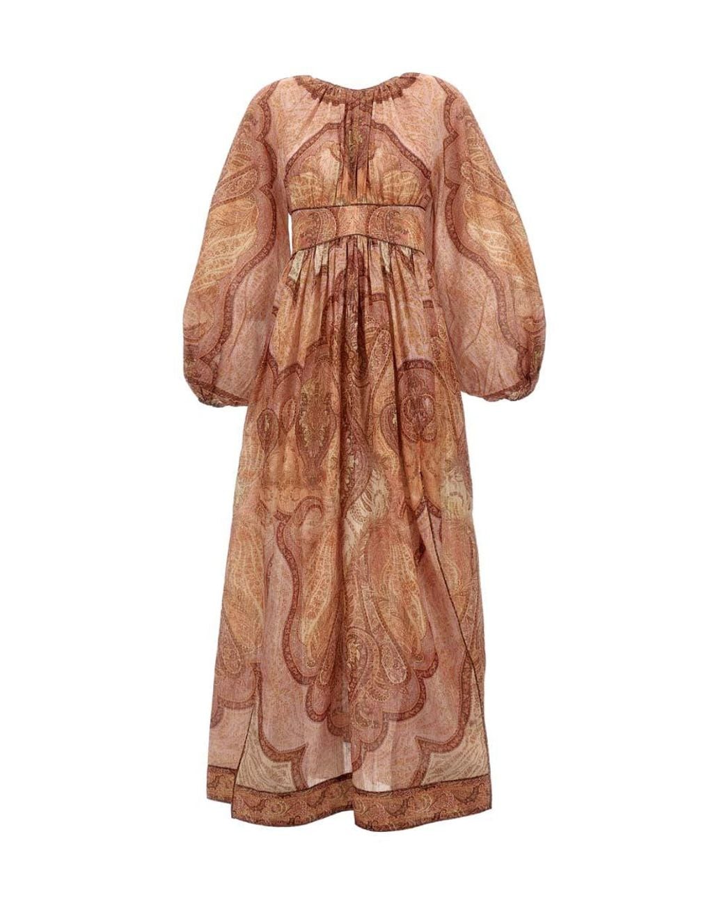 Zimmermann Brown Multicolour Round Neck Printed Midi Dress