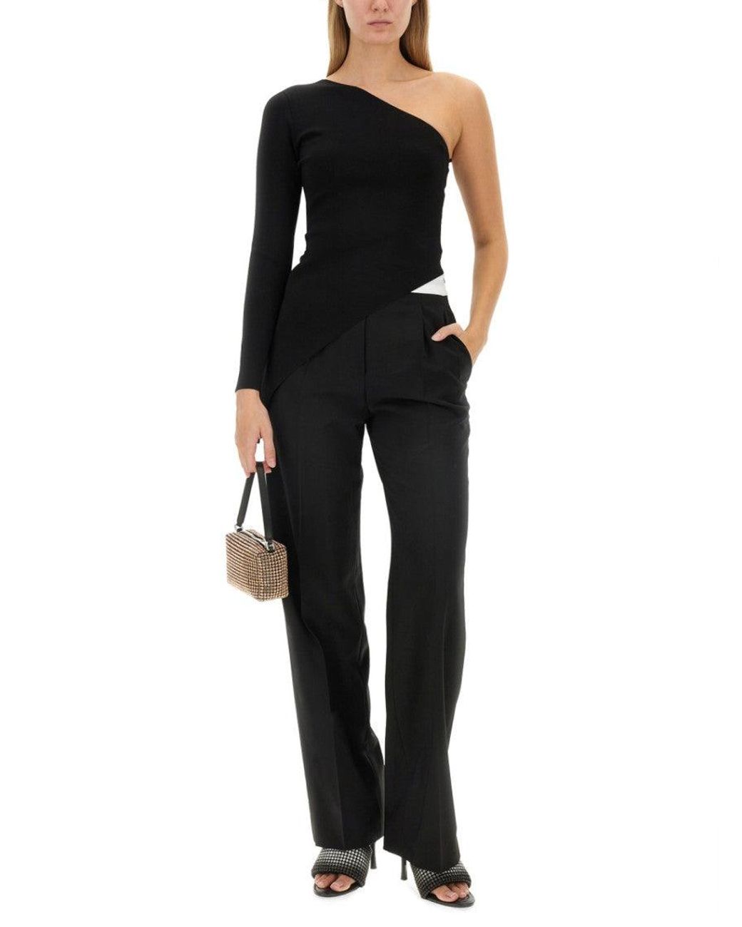 Alexander Wang Black Solid One Shoulder Top