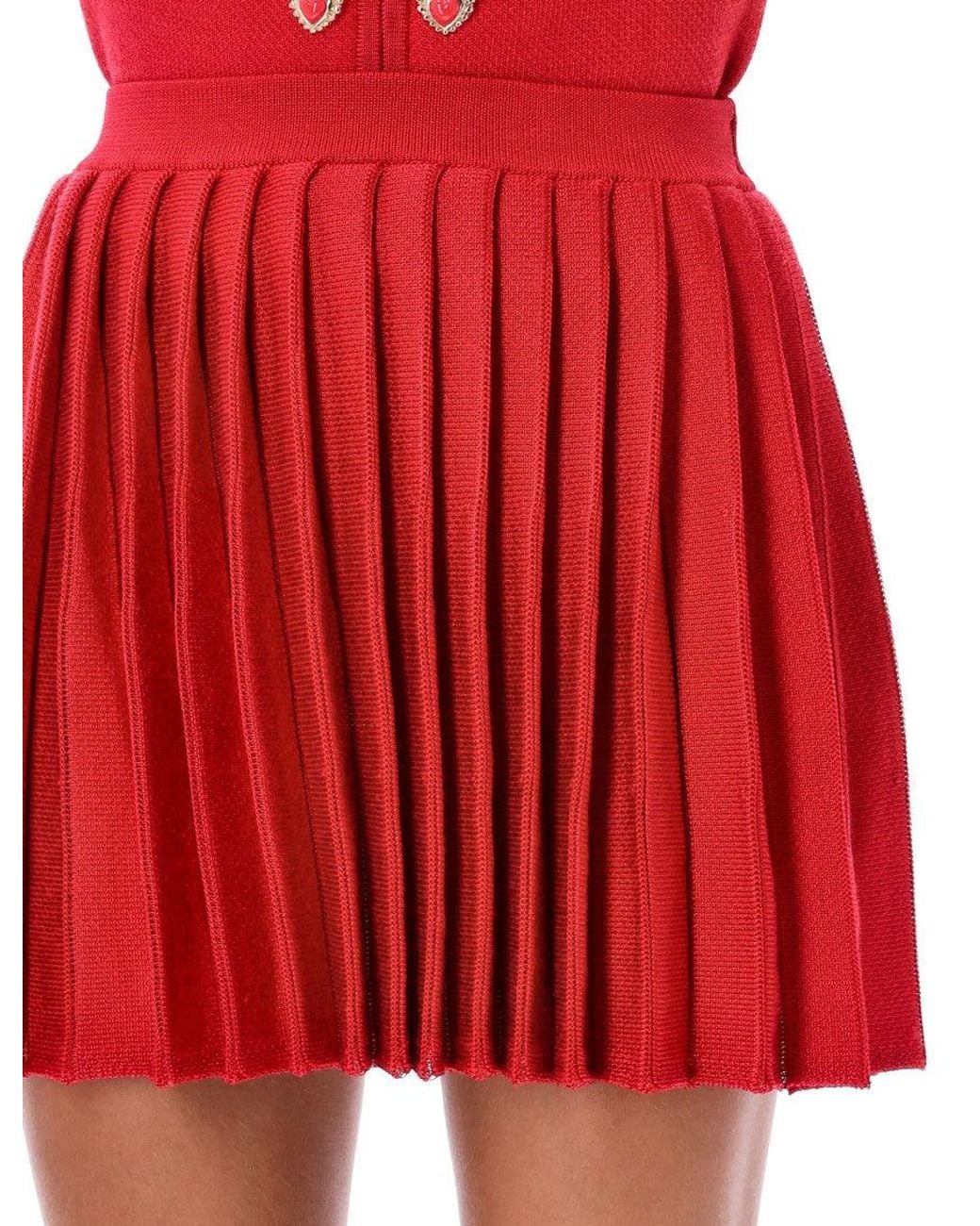 Self-Portrait Red Pleated Mini Skirt