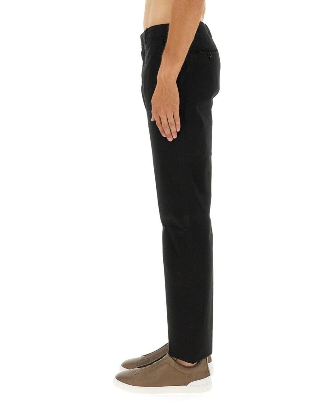 Zegna Black Flat Front Pants for men