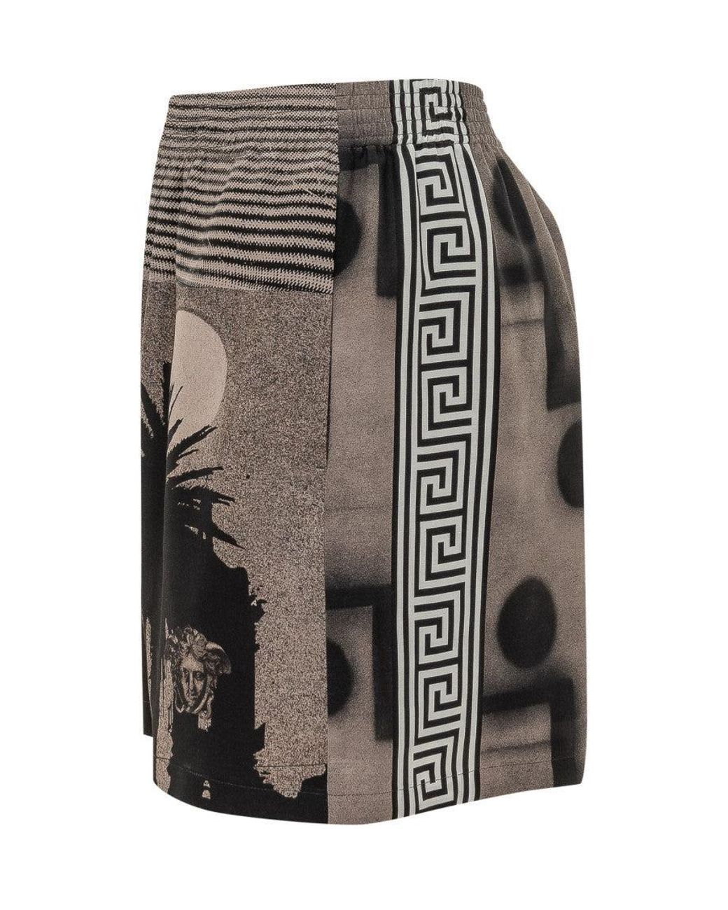 Versace Black Graphic Print Shorts for men