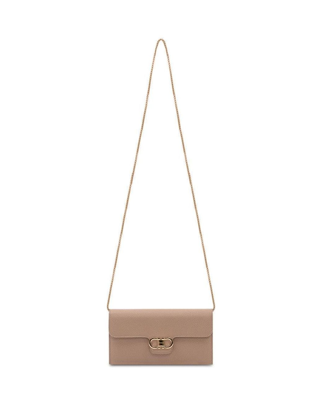 Ferragamo Brown Taupe Gancini Clutch