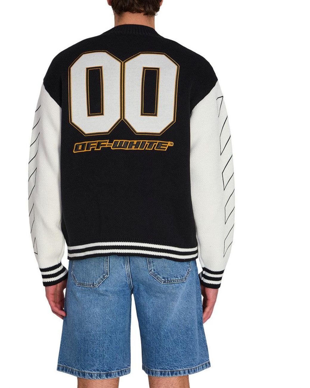 Off-White c/o Virgil Abloh Black V Neck Varsity Cardigan for men