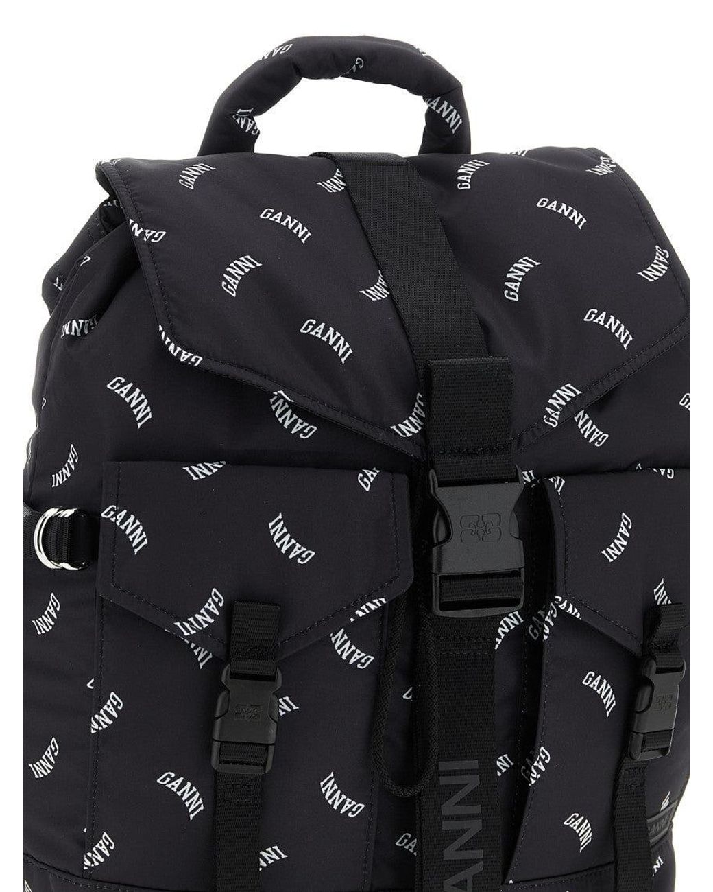 Ganni Black Logo-Print Technical Nylon Backpack