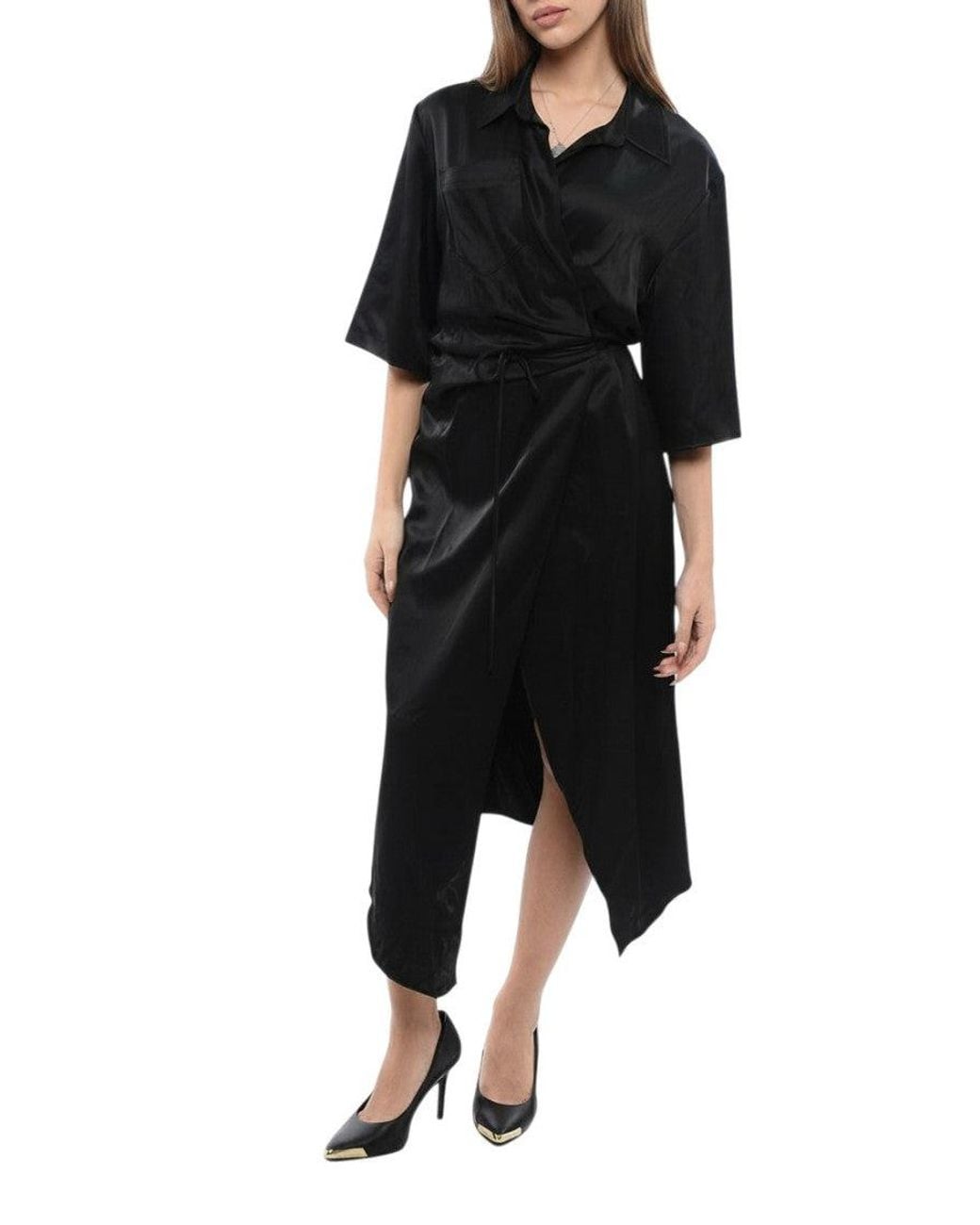 Nanushka Black Shirt Collar Midi Dress