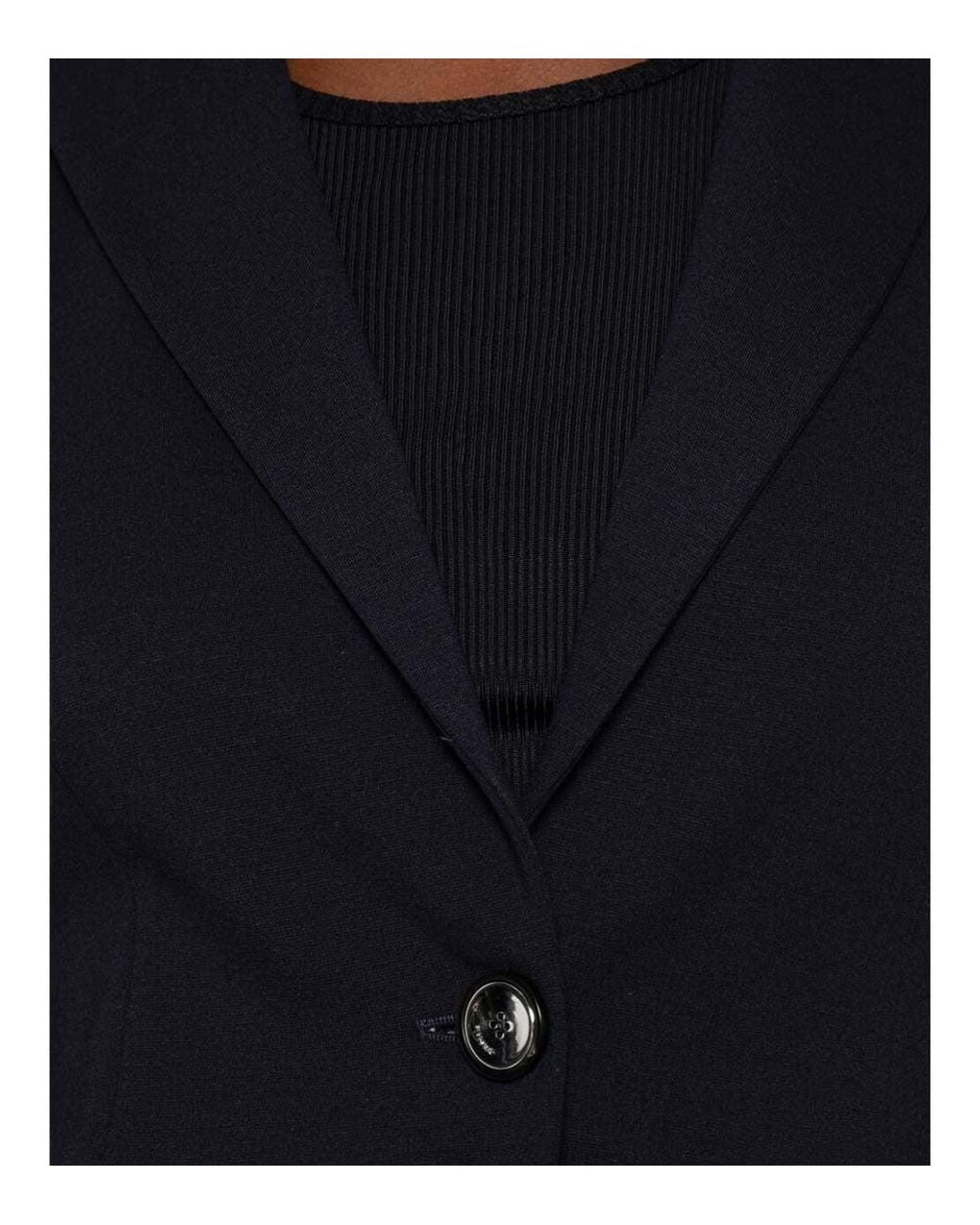 Pinko Blue Solid Notched Lapel Blazer